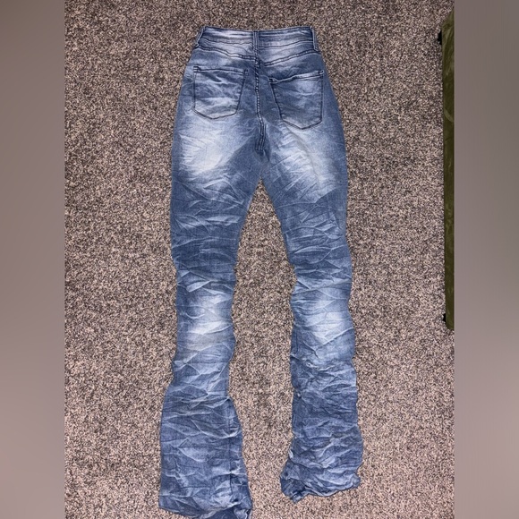 Smoke rise RED Blue wash denim stacked/ bunched - ranched pockets jeans sz small - Picture 3 of 9